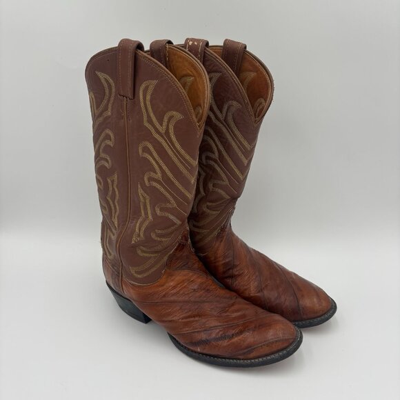 Tony Lama Real Eel Leather Cowboy Boots Brown Men’s Size 9B Western Rodeo Ranch - Picture 1 of 14